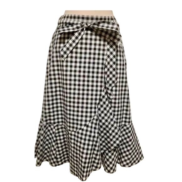 Talbots gingham print cotton midi ruffled front A-line skirt women’s 12P - Picture 2 of 8